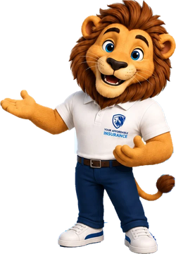 Leo, the Your Affordable Insurance lion, pointing to the map